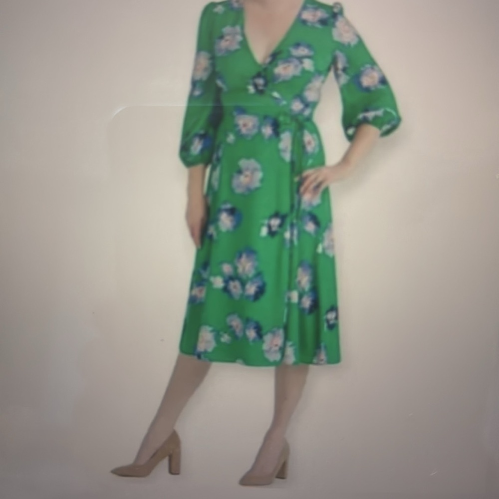 Eliza J Green Floral Wrap Midi Dress - Picture 7 of 9